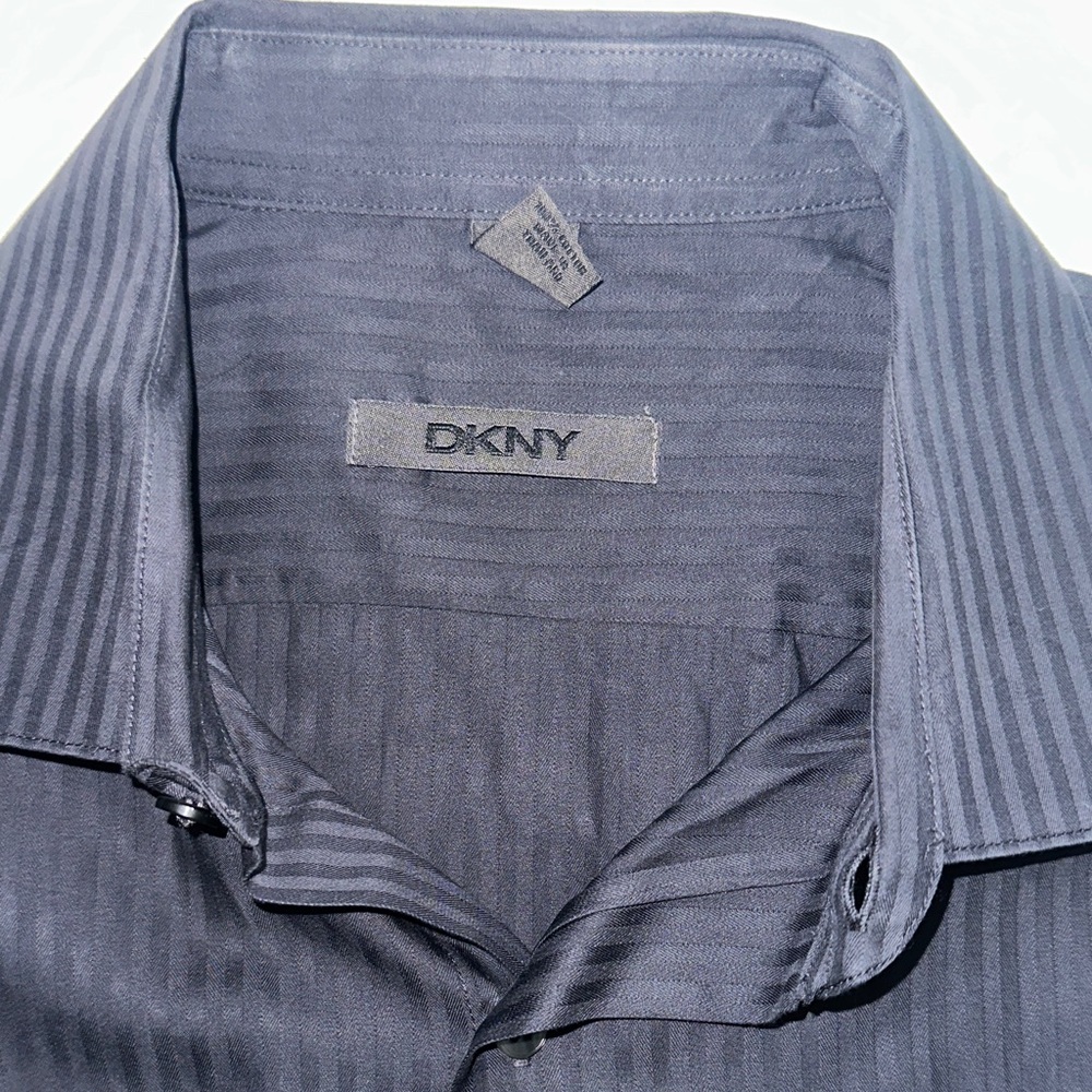 DKNY Men's Dark Gray Pinstripe Dress Shirt